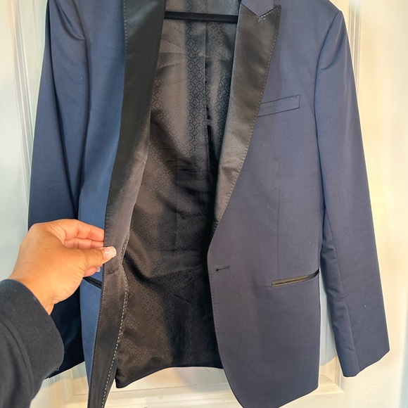 Express Navy & Black Tailored One ButtonTuxedo Sport Coat Dinner Jacket,Size 38R - Picture 8 of 15
